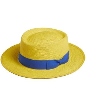 Dasmarca Hats Dasmarca Baker Wide Brim Summer Genuine Panama Straw Porkpie Hat For - Yellow