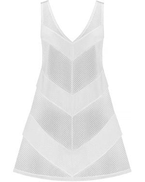Kim Foley Chevron Beach Cover-Up Athletic Mesh Dress - White