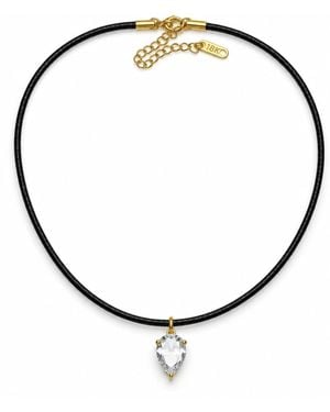 Jagged Halo Jewelry Bombshell Pear Cz Faux Leather Choker Plated Stainless Stell - Metallic