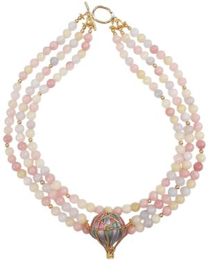 Way to Chic Morganite Beaded Necklace With Hot Air Balloon Brooch - Metallic