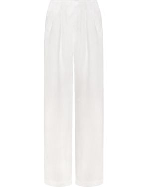 Mandragora Neutrals Ecru Linen And Viscose High-Waisted Trousers With Flowing, Wide Legs -Ora - White