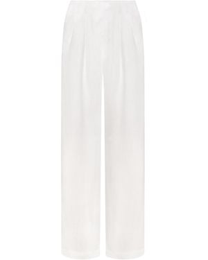 Mandragora Neutrals Ecru Linen And Viscose High-Waisted Pants With Flowing, Wide Legs -Ora - White
