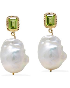 Vintouch Italy Luccichio Gold Vermeil Peridot & Pearl Earrings - Green