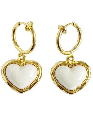 POPORCELAIN Porcelain Pearly Heart Clip-On Hoop Earrings - Metallic