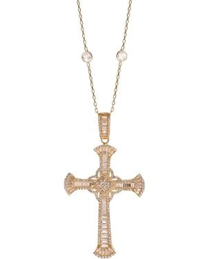 Ebru Jewelry Guiding Light Baguette Cross Long Statement Necklace - Metallic