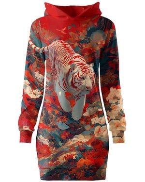 Aloha From Deer Asian Tiger Oversize Hoodie Dress - Red