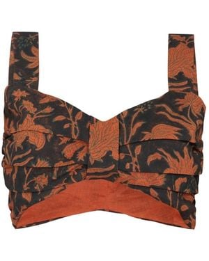 Nesavaali Rust Distressed Printed Cotton Cropped Top - Brown