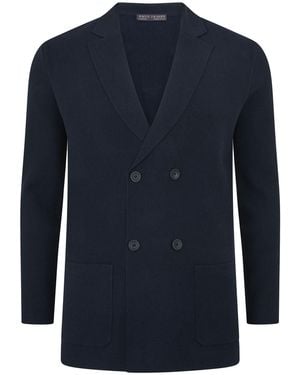 Paul James Knitwear Lightweight Cotton Bruno Double Breasted Knitted Blazer - Blue