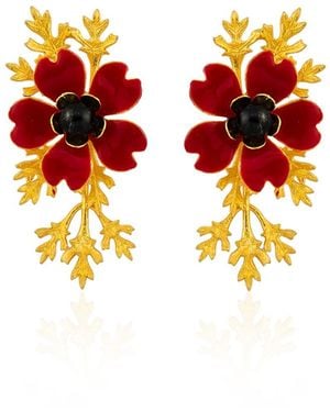 Milou Jewelry Flower Earrings With Branches - Red