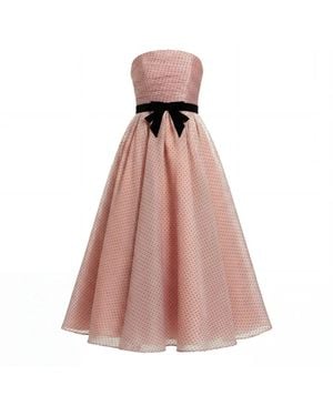 Mac Duggal Strapless Polka Dot Midi Dress With Velvet Bow - Pink