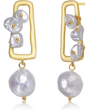 Genevive Jewelry Sterling Plated With Freshwater Pearl Drop Earrings - Metallic