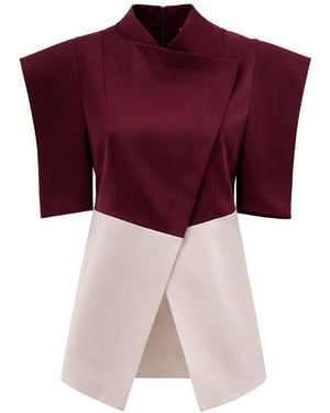 Julia Allert Neutrals Asymmetric Color Block Top – Burgundy - Red