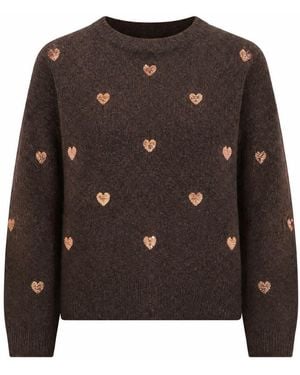 Yumi' Sequin Heart Relaxed Jumper - Brown