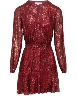 Urban Touch Sequin Skater Dress With Long Sleeve Burgundy - Red