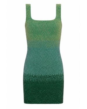 Self-Adore Ombre Hand-Beaded Embellished Mini Dress - Green