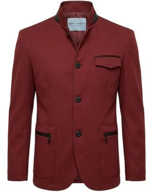 Ron Tomson Stand Collar Denim Blazer - Red
