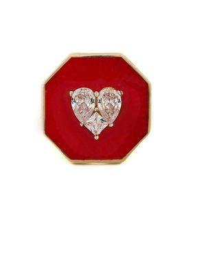 Ebru Jewelry Valentines Enamel Diamond Heart Ring - Red