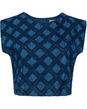 SUNSHINE TIENDA Denim Eyelet Greta Top - Blue