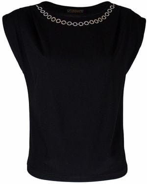 Lalipop Design Adjustable& Chain Embellished Cap-Sleeve T-Shirt - Black