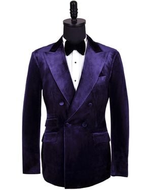 DAVID WEJ Maison Velvet Double Breasted Blazer - Blue