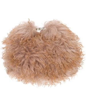 Black Cake Neutrals Mocha Mist Faux Vegan Fur Baguette - Natural