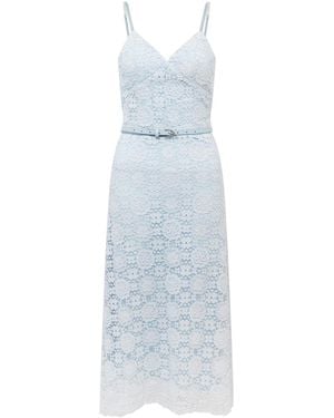 Sour Figs Floral Guipure Lace Belted Midi Dress - Blue
