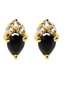 NASI SILVER Pear Atarah Studs- Onyx & Topaz - Black