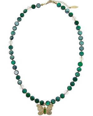 Farra Malachite With Butterfly Pendant Necklace - Green