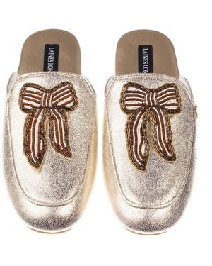 Laines London Classic Mules With Stripe Bow Brooches - Natural