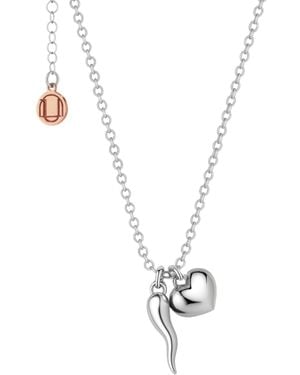 Unaloe Sterling Cornicello Necklace With Heart Charm – Italian Handmade Good Luck Symbol, Elegant Gift For Her - Metallic