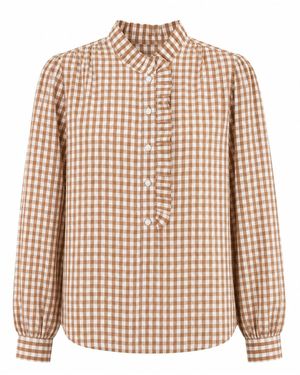 Luella Fashion Neutrals Braemar Cotton Blouse Stone Gingham Pattern - Multicolour