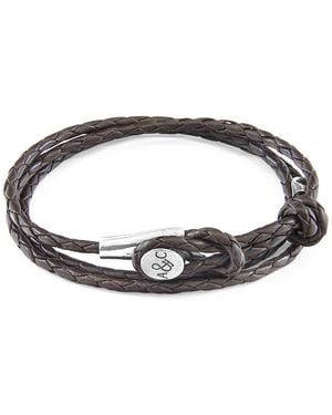 Anchor and Crew Dark Dundee & Braided Leather Bracelet - Brown