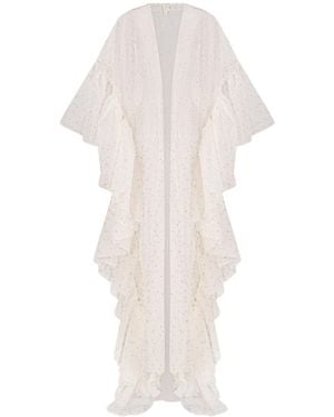 Azzali Organza Abaya With Gathered Frills On Side With Heart Shaped Metallic Threads On Fabric-Star - White