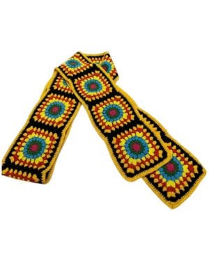 Ana Chic Sunburst Granny Square Handmade Crochet Scarf - Yellow