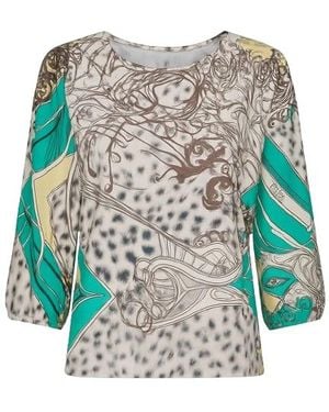 Conquista Print Top With Bishop Sleeves - Multicolor