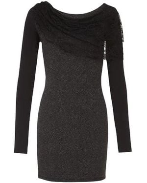 Conquista Long Sleeve Knit Dress With Lace Detail - Black