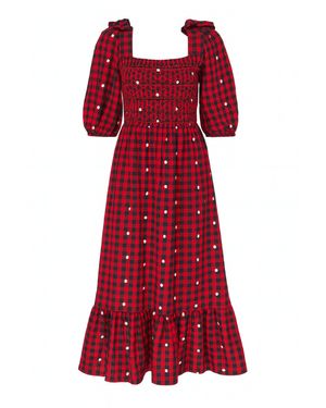 Rose & Nancy Steffi & Daisy Embroidered Check Maxi Dress
