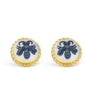 Vintouch Italy Queen Bee Cameo Stud Earrings - Blue
