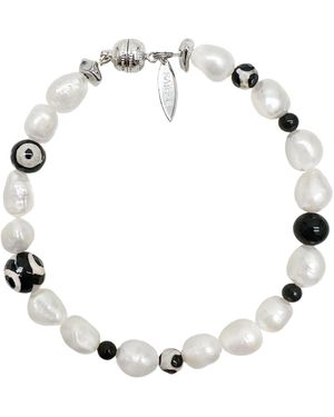 Farra Freshwater Pearls With Dzi Agate Bracelet - Metallic