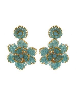 Lavish by Tricia Milaneze Aqua & Mini Blossom Handmade Crochet Earrings - Green