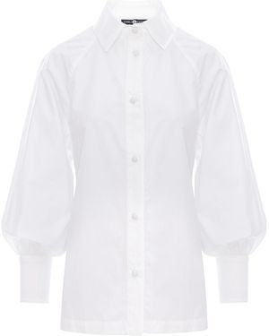 IZABELA MANDOIU Ruched-Back Cotton Shirt With Voluminous Sleeves - White