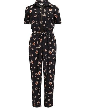 Sugarhill Billy Boilersuit, Tan, Leopard Print - Black