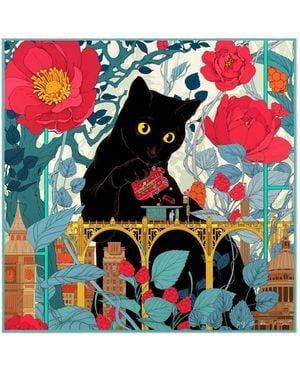 Pig, Chicken & Cow London Bridge Cat Pocket Square - Multicolour