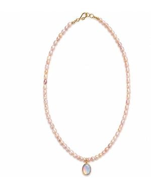 ORIGIN OF HEARTS Neutrals Liora Necklace – Freshwater Pearl & Opalite Pendant Necklace - Metallic