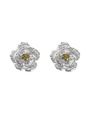 Sophelia Peridot August Birthstone Poppy Birthflower Sterling Stud Earrings - Metallic