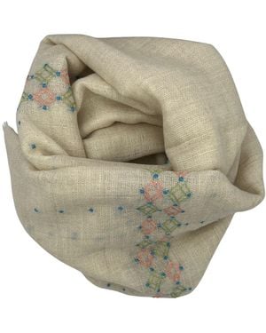 Heritagemoda Neutrals Natural Undyed Pashmina With Hand Embroidery