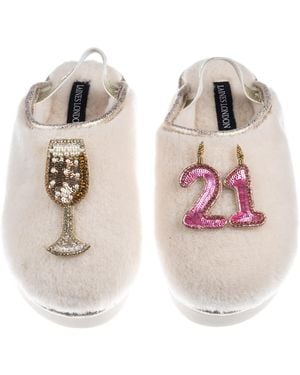 Laines London Neutrals Flatform Cloud Closed Toe Slippers With 21St Birthday & Champagne Glass Brooches - Multicolour