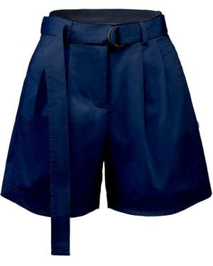 Smart and Joy Buckle And Front Pleats Cotton Shorts - Blue