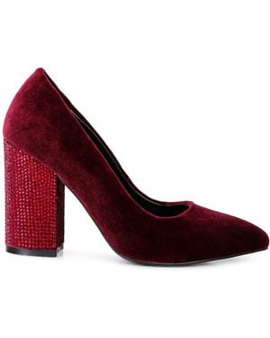 Rag & Co Cyber Girl Burgundy Diamante Block Heeled Court Shoes - Red
