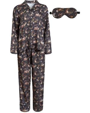 Fable England Wonderland Pyjamas & Wonderland Sleep Mask Set - Black